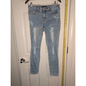 True Religion Halle Mid Rise Super Skinny Blue Jeans Womens Size 27 Distressed